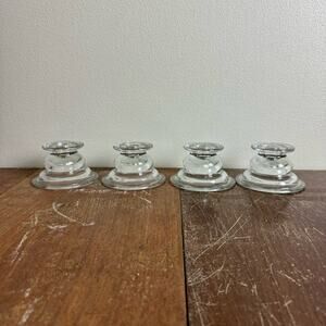 Federal Glass Pressed Clear Glass Candle Holders Depression Era Set of‎ 4